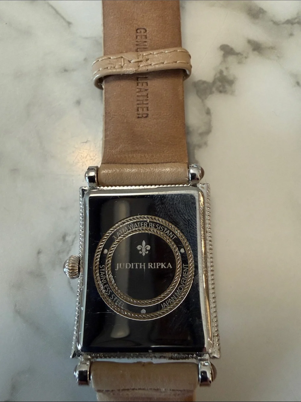 Judith Ripka stainless steel watch with leather band
